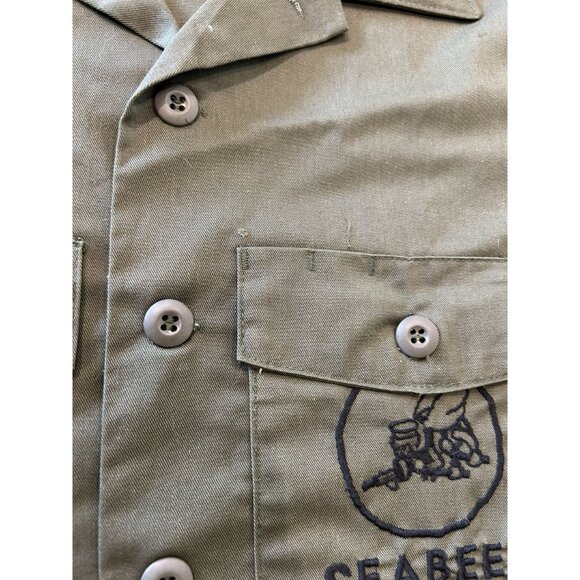 US Navy Seabees Utility Shirt 16.5x32 Short Sleeve Olive Green Button-Up - Picture 7 of 7